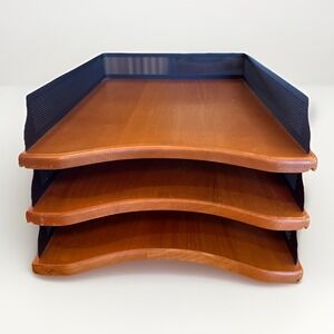 Vintage Eldon Expressions Metal & Wood Stacking Letter Trays Desk Organizer (3)